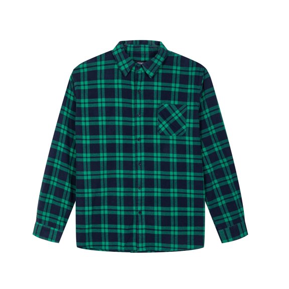 Krumba Mens Flannel Cotton Shirt: Soft Long Sleeve Plaid Button Down Warm Wear - Casual for Fall Winter Work Outdoor Green Black Size 3XL