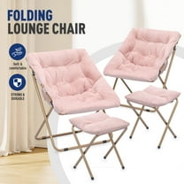 OSM Oversized Furry Saucer Chair with Ottoman, Gold Metal Frame, for Bedroom, Dorm (Light Pink, 2-Pack)