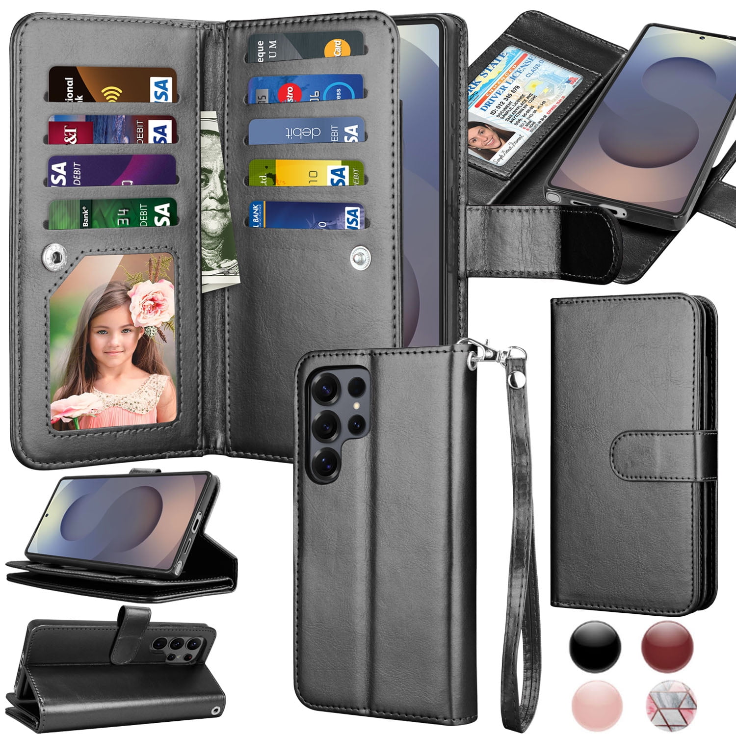 Takfox Galaxy S25 Ultra Case,for Samsung Galaxy S25 Ultra 6.9" Wallet Phone Case,Takfox PU Leather Magnetic Detachable Card Holders Shockproof Kickstand Protective [Flip Folio Cover] Black