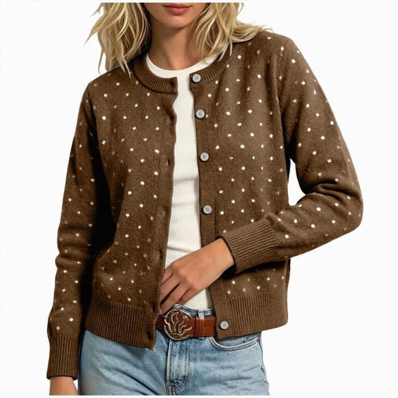 GEWSEY Women's Polka Dot Cardigan Oversized Open Front Sweater Button Down Knit Outerwear Cozy Sweaters Fall Winter Trendy Cute Teacher Cardigans (Khaki, M)
