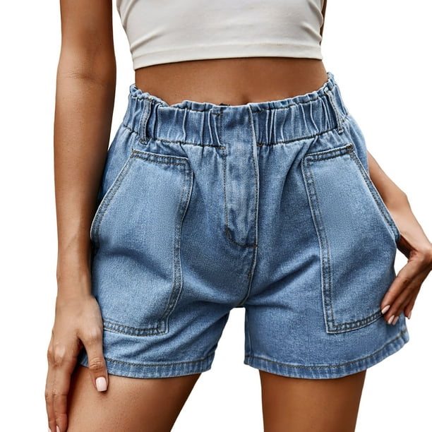 Cathalem Plus Size Denim Shorts Women Ripped Frayed Raw Hem Booty Shorts  Jeans Hot,Blue XL