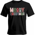 thumbnail image 1 of Camisetas informales de manga corta con texto de Feliz Navidad para hombre, camisetas gráficas, 1 of 8