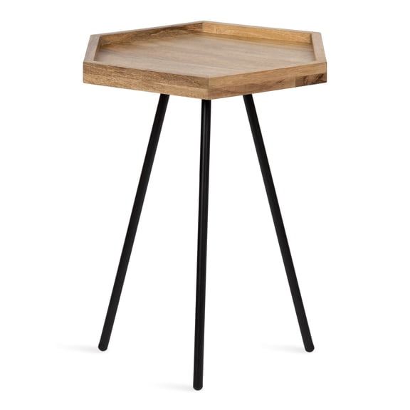 Kate and Laurel Kashvi Modern Hexagon Side Table, 17 x 15 x 20, Natural Wood and Black, Decorative Geometric Farmhouse End Table with Tripod Legs and Two Tone Finish