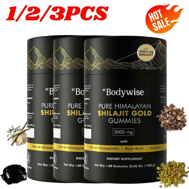 Gomitas de Shilajit Puro del Himalaya Bodywise 1-3X Gold 60 Gomitas NUEVAS Mejores