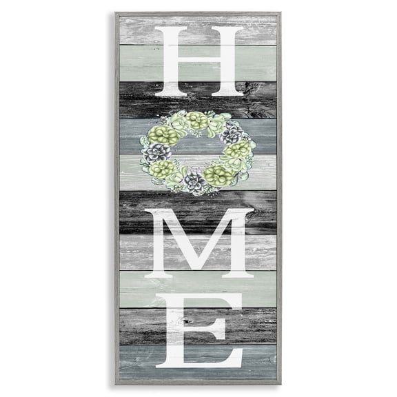 Stupell Industries Succulent Wreath Welcome Home Sign Green Black, 13 x 30,Design by Kimberly Allen