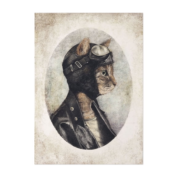 Pilot - Drawing Cat Vintage Humor Surrealism Pop Art Retro Fashion Unframed Wall Art Print 5 x 7 inches