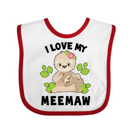 

Inktastic Cute Sloth I Love My Meemaw with Green Leaves Gift Baby Boy or Baby Girl Bib