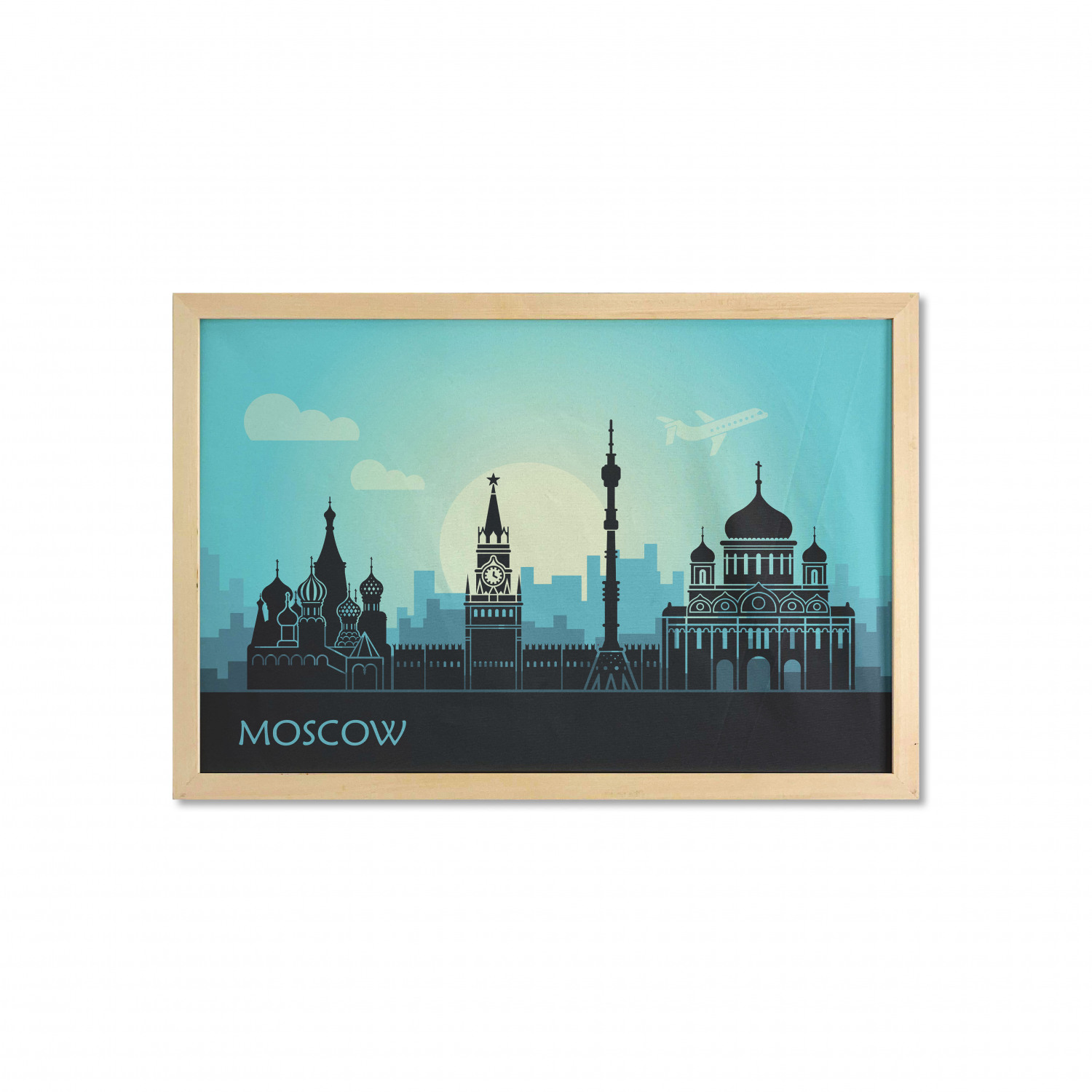 Mosco Frame Russian Wall Art with Frame, Abstract Skyline Moscow City Line ...