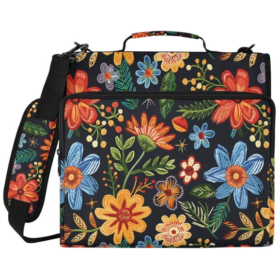 ALAZA Zipper Binder Retro Vintage Flower Pattern 2 inch 3 Ring 500 Sheet Capacity Trapper Keeper File Folder Organizer Bag