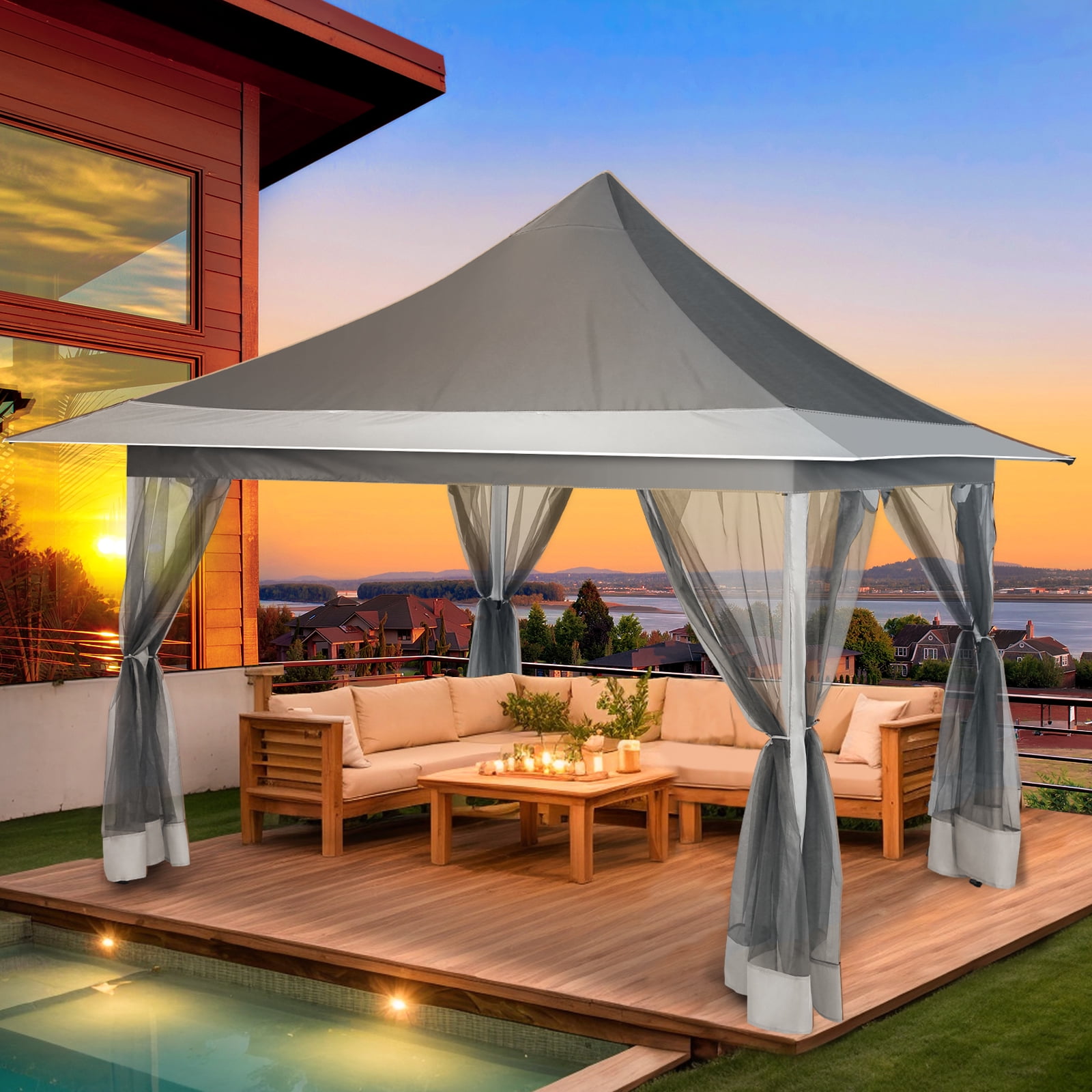 COBIZI 12'x12' Gazebo Tent Outdoor Pop up Gazebo Canopy Shelter with Mosquito Netting, Dark Gray