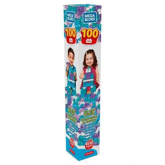 Mattel MTTGMP77 Mega Builders Blocks Tube Icy Blue Toy - 100 Piece - Pack of 6
