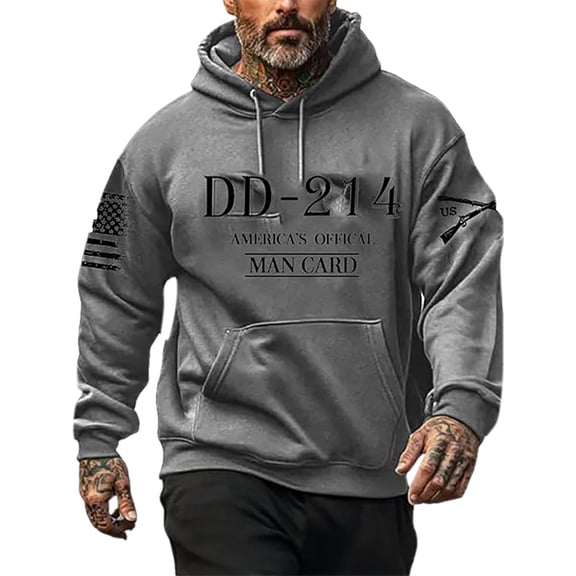Valora Men Sweatshirt Men's Hooded Sweatshirt for Winter Comfort and Everyday Wear – Double Layered Veteran Printed Hoodie for Leisure Business and International Trade Grey XL