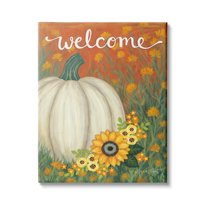 Stupell Industries Welcome Greeting Orange Autumn Sky Pumpkin Field, 16 x 20,Design by Annie LaPoint