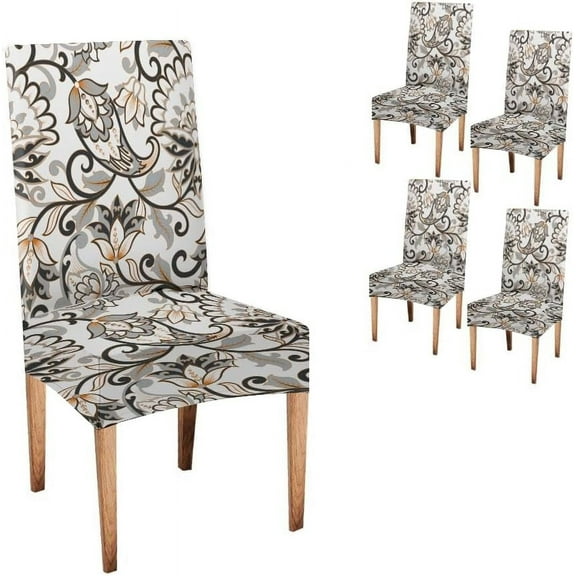 Paisley Chair Cover Pattern Indian Style Floral Set of 4 Stretch Removable Washable Slipcovers for Dining Room Hotel Kitchen