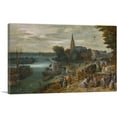 thumbnail image 1 of ARTCANVAS A Busy Townscape With Numerous Figures Arriving By Ferry Boat Canvas Art Print by Jan Brueghel The Elder - Size: 12" x 8" (0.75" Deep), 1 of 9