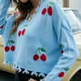 thumbnail image 4 of CEHVOM Pull Court Ample à Col en V Imprimé Fruits pour Femmes avec Franges 2023 Liquidation, 4 of 4