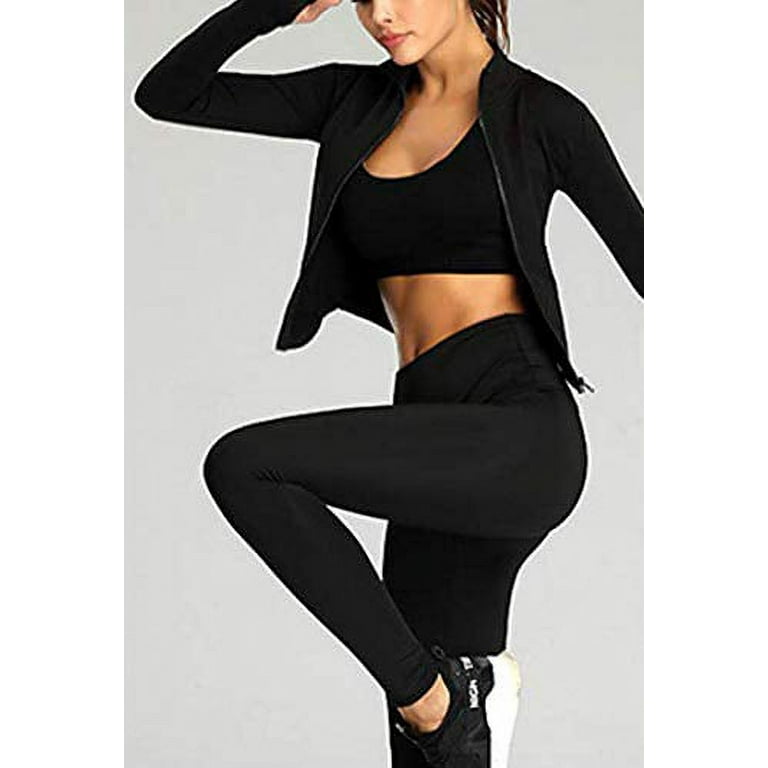 Gacaky Women's Slim Fit Workout Running Track Jackets Full Zip-up Yoga Athletic  Jacket with Thumb Holes Black X-Small