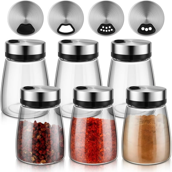 Set of 6 Glass Shaker Bottles for Seasonings, Spices & Condiments