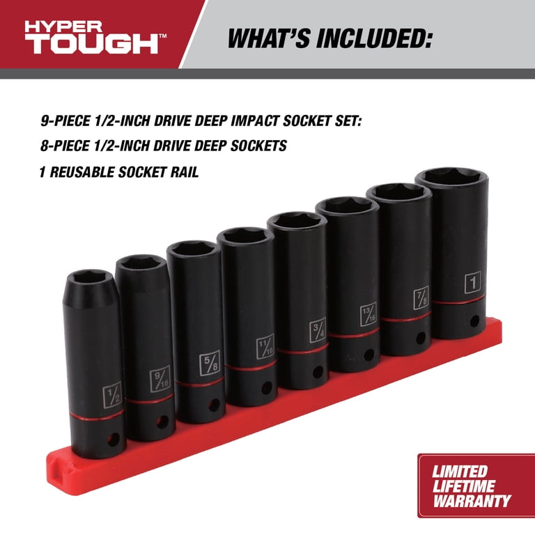 Hyper Tough 9-Piece 1/2-inch Drive Deep Impact Socket Set (SAE