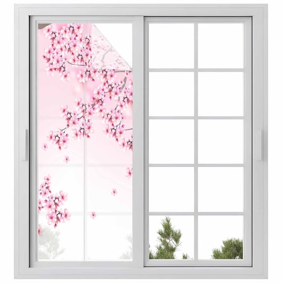 Cherry Blossom Window Privacy Film, Gradient Tree Pink Flower Plant Static Cling UV Sun Blocking Heat Control Window Tint Day and Night,Non-Adhesive Reusable One Way Windows Privacy Cover 23.6''x59''