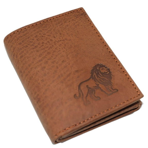 Marshal Lion RFID Blocking Genuine Leather Bifold Trifold Wallet for Men King of the Jungle Trifold