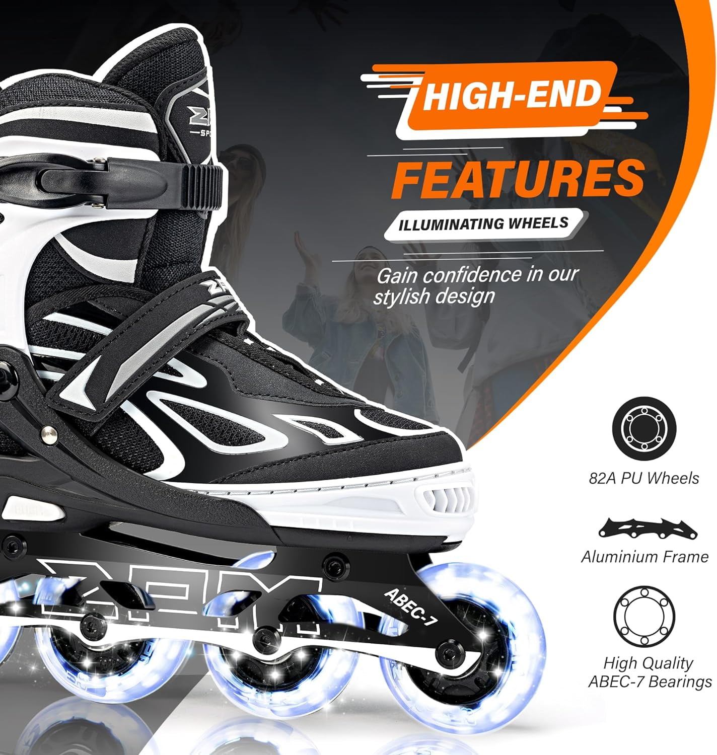 Adjustable Flashing Inline Skates, All Wheels Light Up, Fun Illuminating Skates for Kids Men Adult Women and Boys