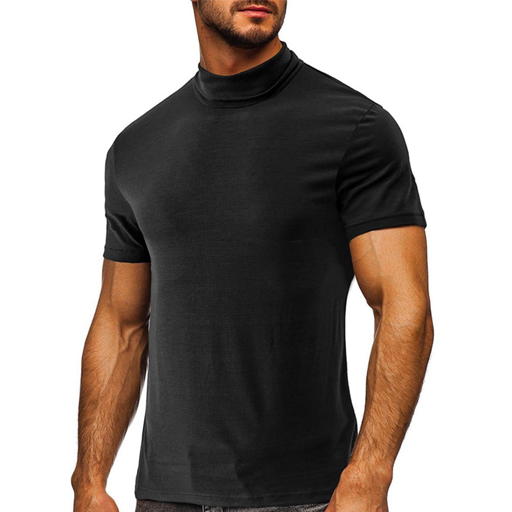 Mens Mock Turtleneck TShirt Knit Pullover Short Sleeve Slim Fit Top