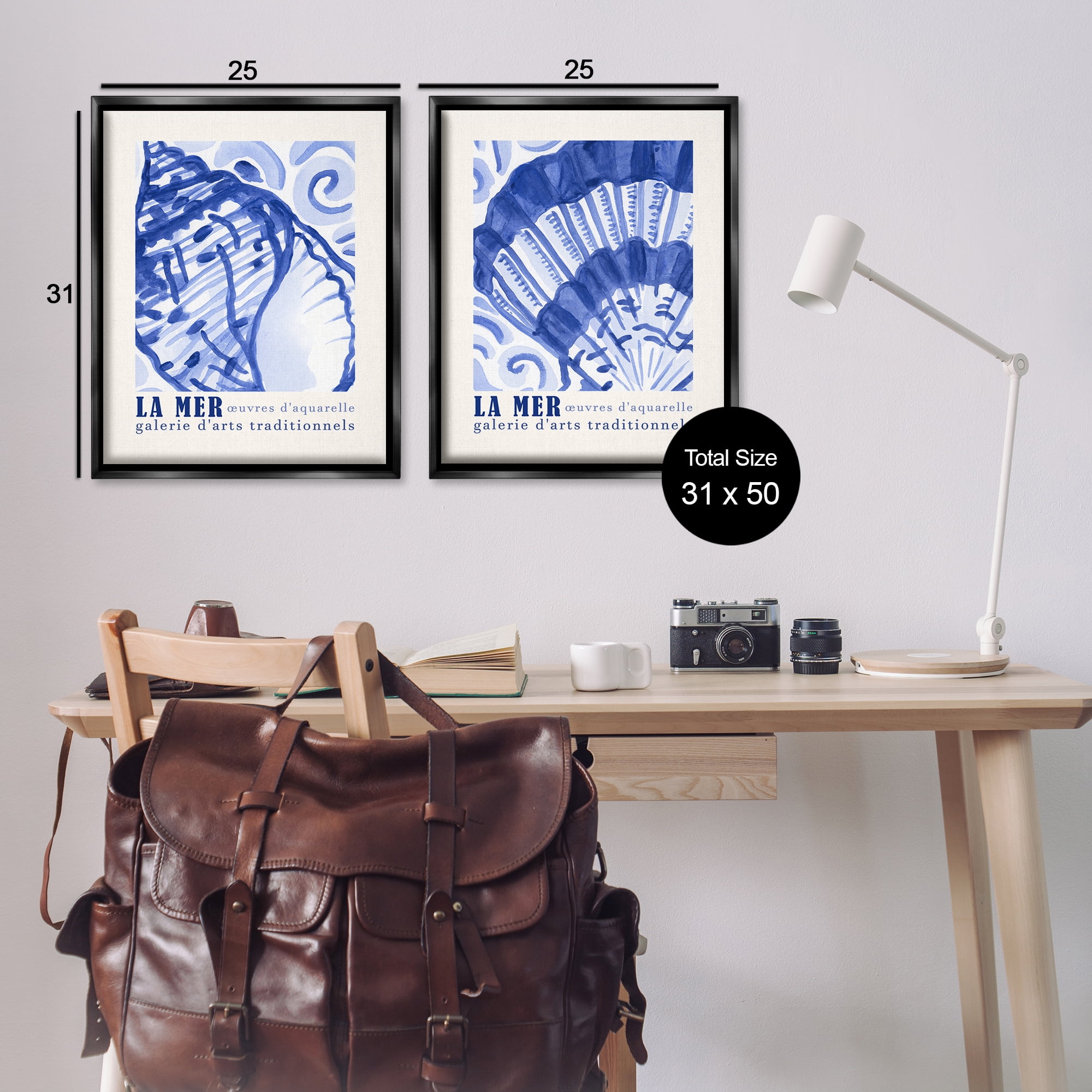 Stupell Industries Seashell Gallery Posters Nautical & Beach Painting Black Floater Framed Canvas Art Print Wall Art, 31 x 25, Set of 2