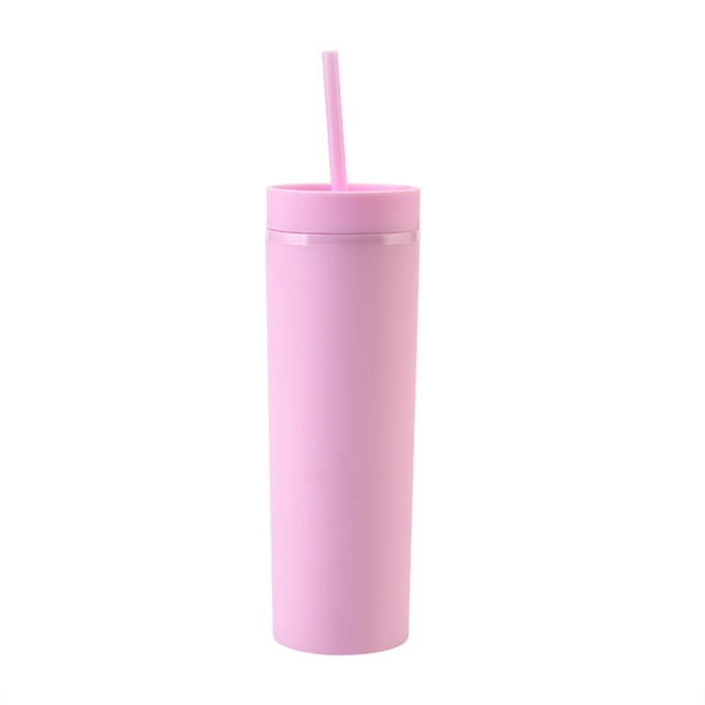Toystoory Botella de agua de 16OZ, vaso de paja esmerilado de plástico de 2 capas, bebida portátil, taza de té de la leche, soporte para café y jugo Mostrada Rosado 21 cm x 7.2 cm Toystoory HA007950-02B