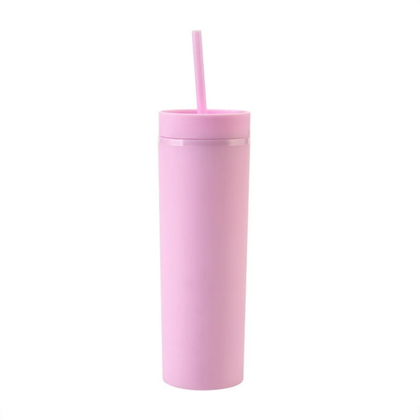 Bearachild Botella de agua de 16OZ, vaso de paja esmerilado de plástico de 2 capas, bebida portátil, taza de té de la leche, soporte para café y jugo Mostrada Rosado 21 cm x 7.2 cm Bearachild HA007950-02B