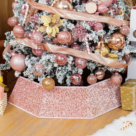 Collar para árbol de Navidad con lentejuelas de Navidad, 85 cm, oro rosa