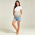 thumbnail image 5 of Women's Maternity Shorts Over The Belly Stretchy Denim Jean Shorts Raw Hem Ripped with Pockets Flattering Summer Pregnancy Comfy Activewear Lounge Essentials, 5 of 7