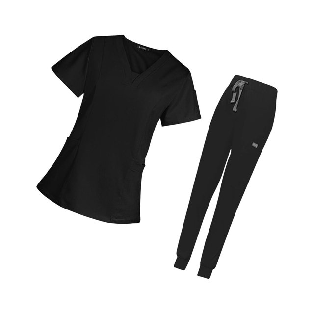 Guardoinrt Female Scrub Set Nurse v neckline Short Suit Washable Machine Sleeves Black M 1Set