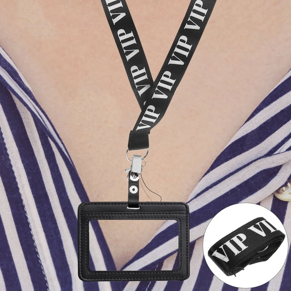 EXHUMKY 2-Pack Black Polyester Lanyards with Clips for ID Badges, Name Tags, Office, Safety, Event and Work Use