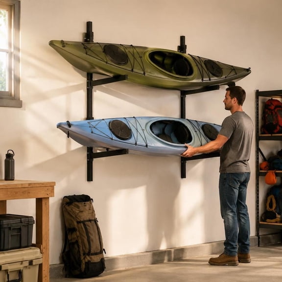 Kayak Storage Rack, for 2 Kayaks, 200 Lb Capacity, Heavy Duty Carbon Steel Wall Mount, Suitable for Garage, Shed, Dock