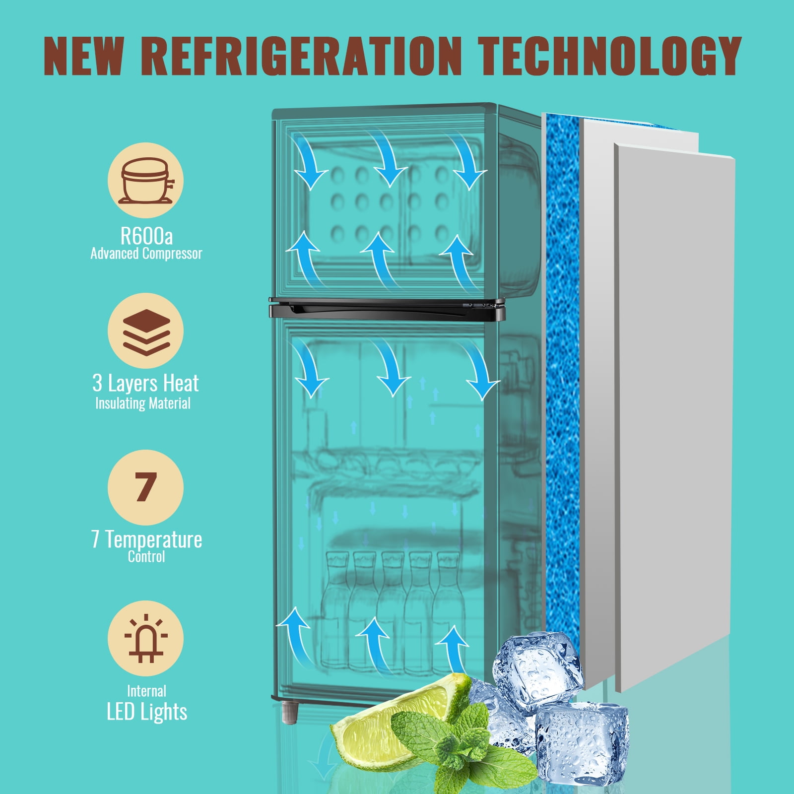 WANAI 4.5 Cu.ft Large Size Mini Fridge with 7 Adjustable Thermostat Compact Refrigerator Dark Grey