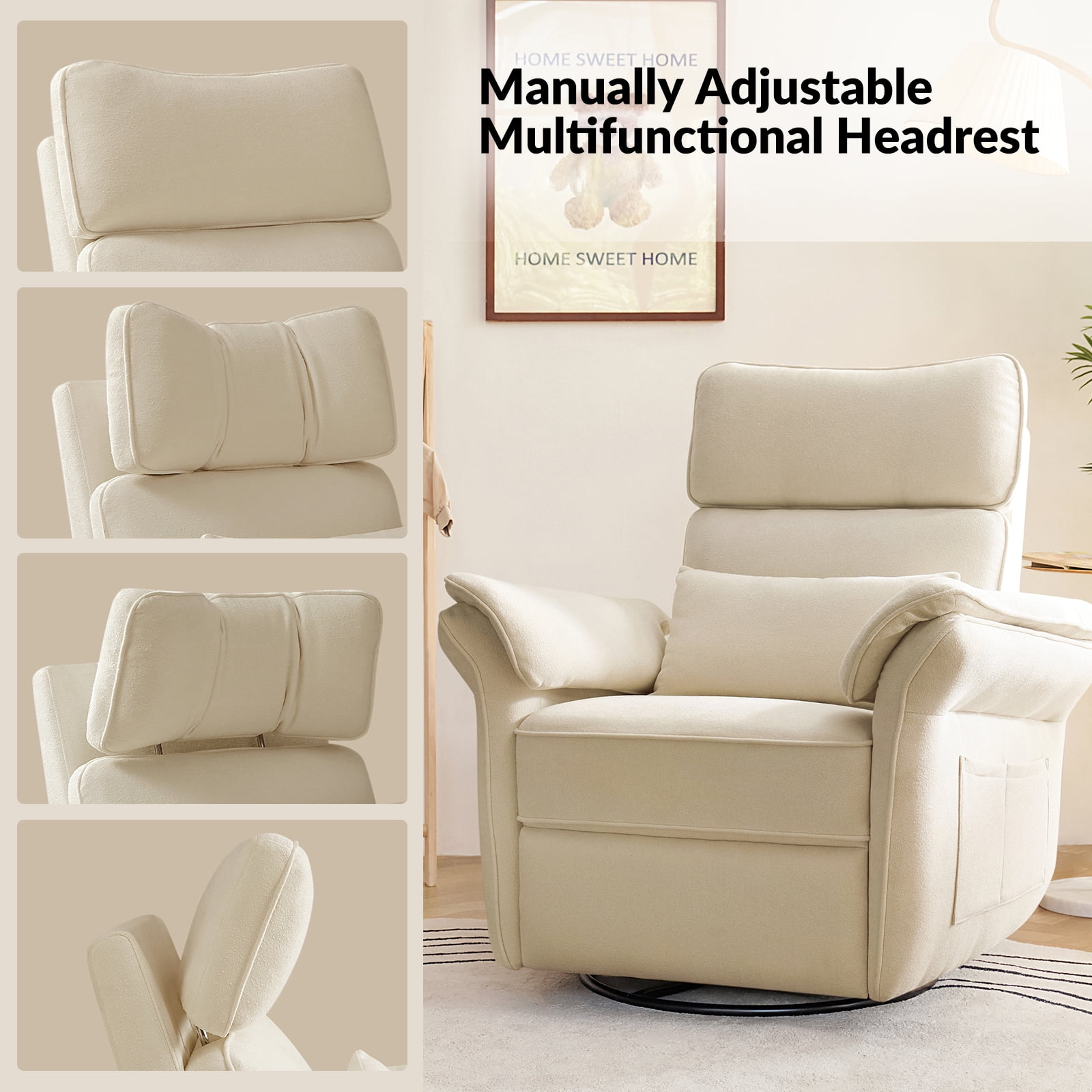 Nursery Recliner Chair Electric Power Glider Swivel Rocking with USB, Waterproof Stain-resistant, Beige