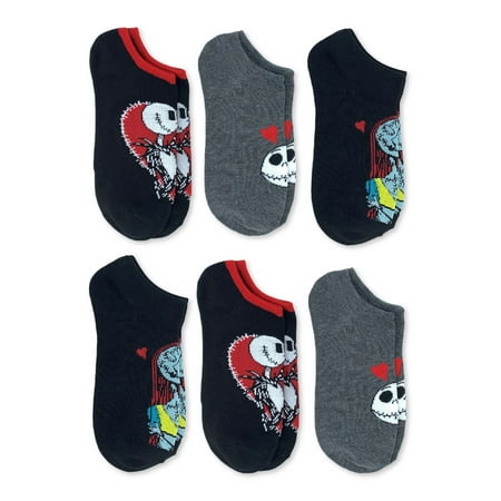 Nightmare Before Christmas Valentine's Day Women's No Show Socks, 6-Pack, Size 4-10