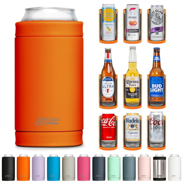 DUALIE Enfriador de latas 3 en 1 con aislamiento – Tamaño universal para latas de 12 onzas, latas delgadas y botellas, color naranja