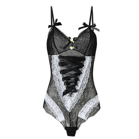 

Plus Size Lingerie Bodysuit Mini Bodysuit Lace Black One Size