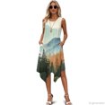 thumbnail image 3 of HELLHERO Watercolor Mountain Forest Landscape Print Sleeveless Sundress for Party Daily, Pleated Deep Side Pockets Ladies Irregular Hem Casual Dress, 3 of 8