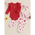 thumbnail image 4 of Gupgi Ensemble de la Saint-Valentin pour Bébé Fille Body à Manches Longues Col Rond Pantalon Imprimé Cœur Bandeau, 4 of 9