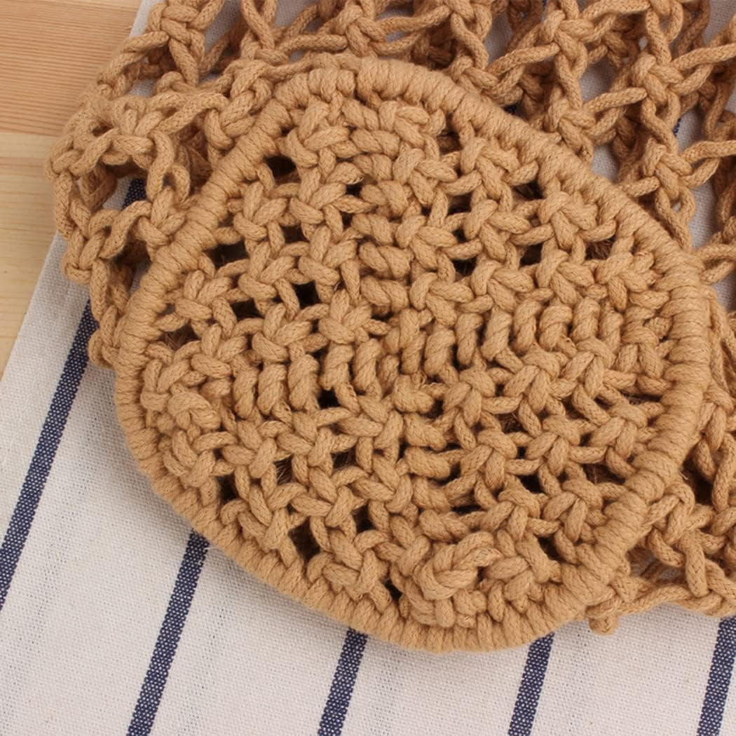 LinYooLi Summer Beach Handbag Hollow Mesh Shoulder Bag Cotton Thread Crochet Fishnet Bag Woven Bag