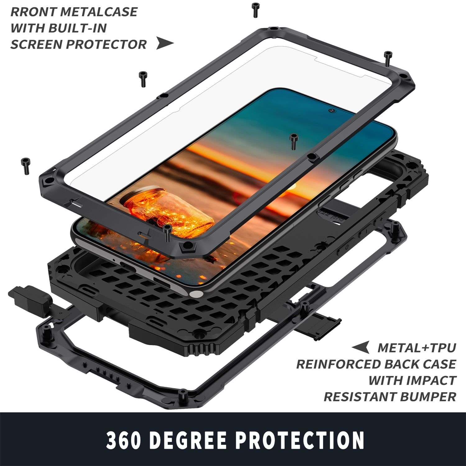 for Samsung Galaxy S25 Plus Metal Case, with Kickstand Screen Protector Case Sturdy Military Armor Durable Full Body Heavy Duty Shockproof Drop Tested Outdoor Case for Galaxy S25 Plus - Black
