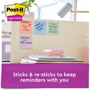 Post-it Recycled Super Sticky Notes, 3 in x 3 in, Wanderlust Pastels , 6 Pads
