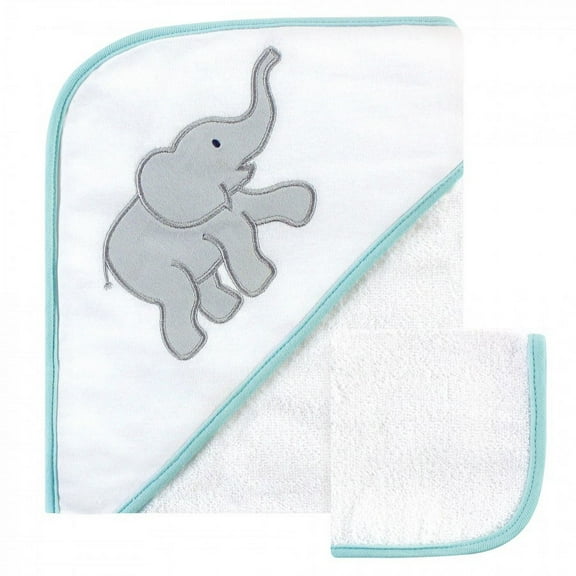 Luvable Friends Baby Unisex Cotton Hooded Towel and Washcloth, Gray Elephant, One Size