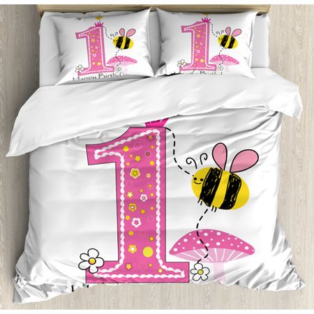 Ambesonne 1st Birthday Decorations Cartoon Like Image With Bees