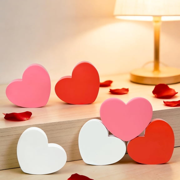 Valentines Day Hearts Decorations for the Home Table Red Pink White Wooden Heart Shaped Signs for Tiered Tray Office Shelf Mantel, Valentines Gifts for Boyfriend Girlfriend Wedding Anniversary C113