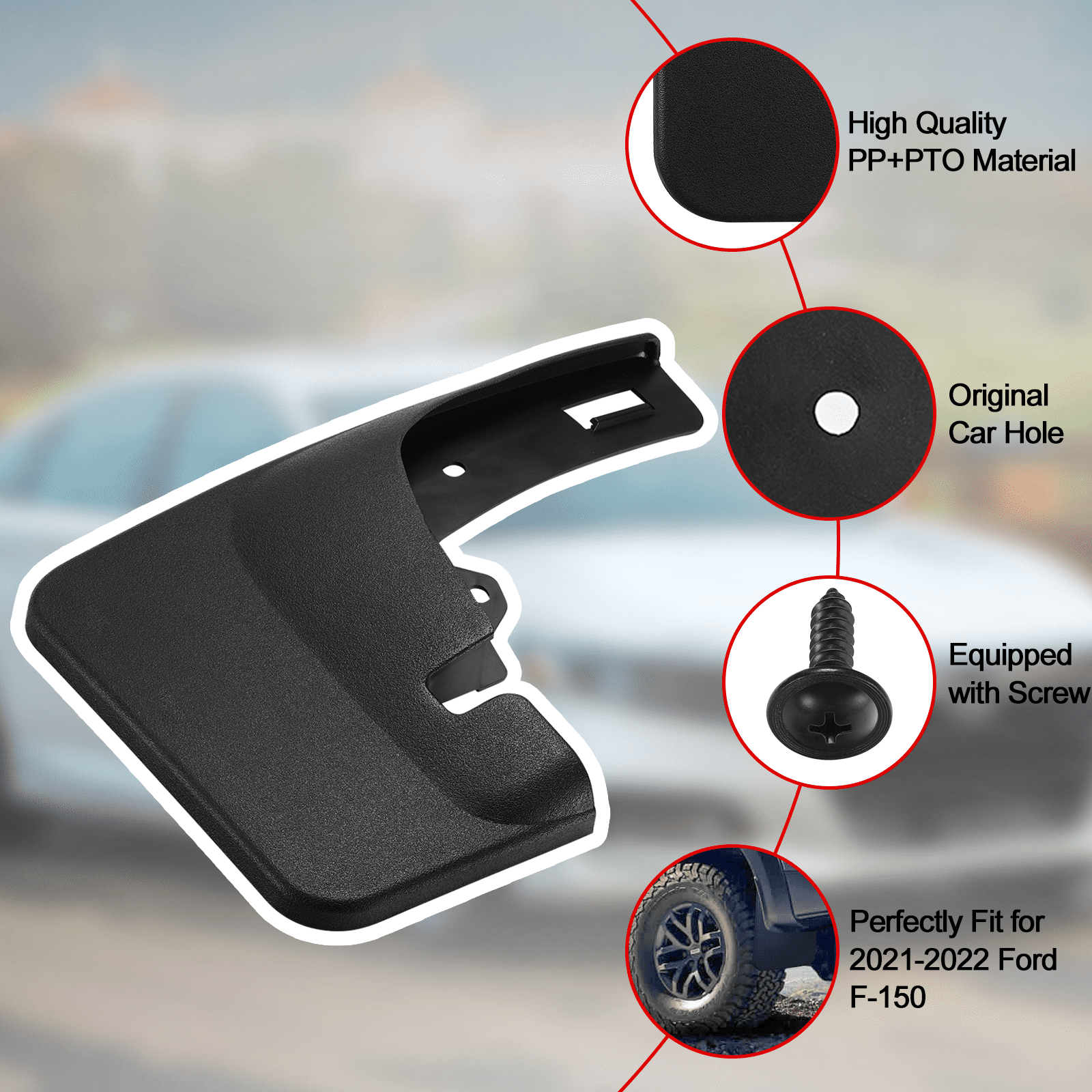 SPEEDWOW 4 pcs Mud Flaps Scratch Resistant Mud Flaps Splash Guards Fit for 2021-2022 F-150 Without Fender Flares.（No Drilling Required）