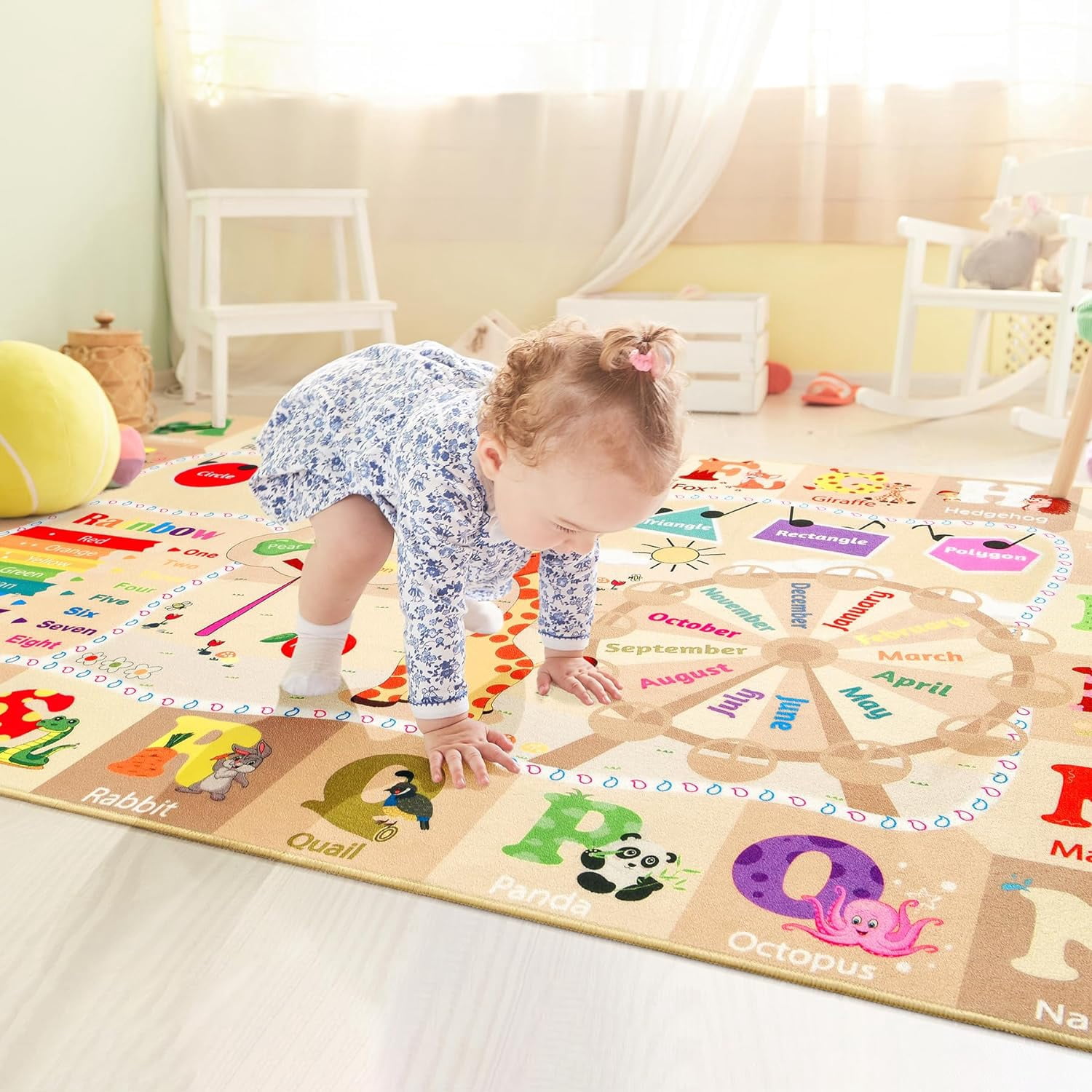 Lochas Kids Playmats Educational Fun Area Rugs Play Mat Soft Animal Learning Rugs Carpet for Children Room Bedroom Playroom,Camel,4x6 Feet